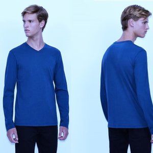 Armani Exchange Men's Long Sleeve T-Shirt V-Neck Slim Fit Pima Cotton Blue M‎